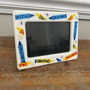 Vintage Crayon 4 x 6 Picture Frame White Yellow Blue 90’s Plastic